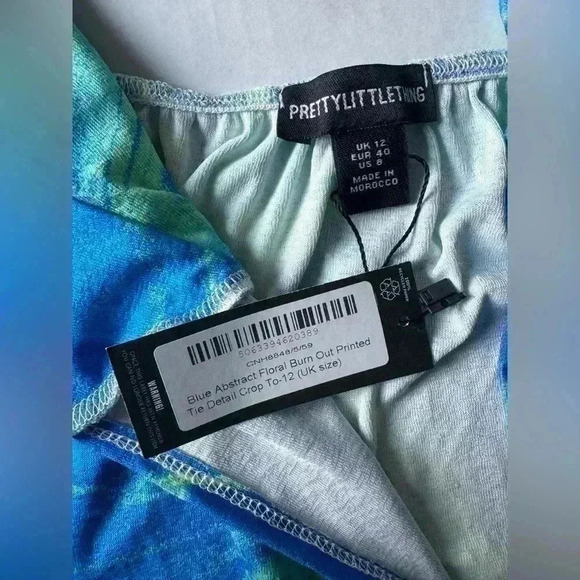 PrettyLittleThings Women’s Blue Abstract Floral Burn Out Printed Top Size 8 - Picture 4 of 7